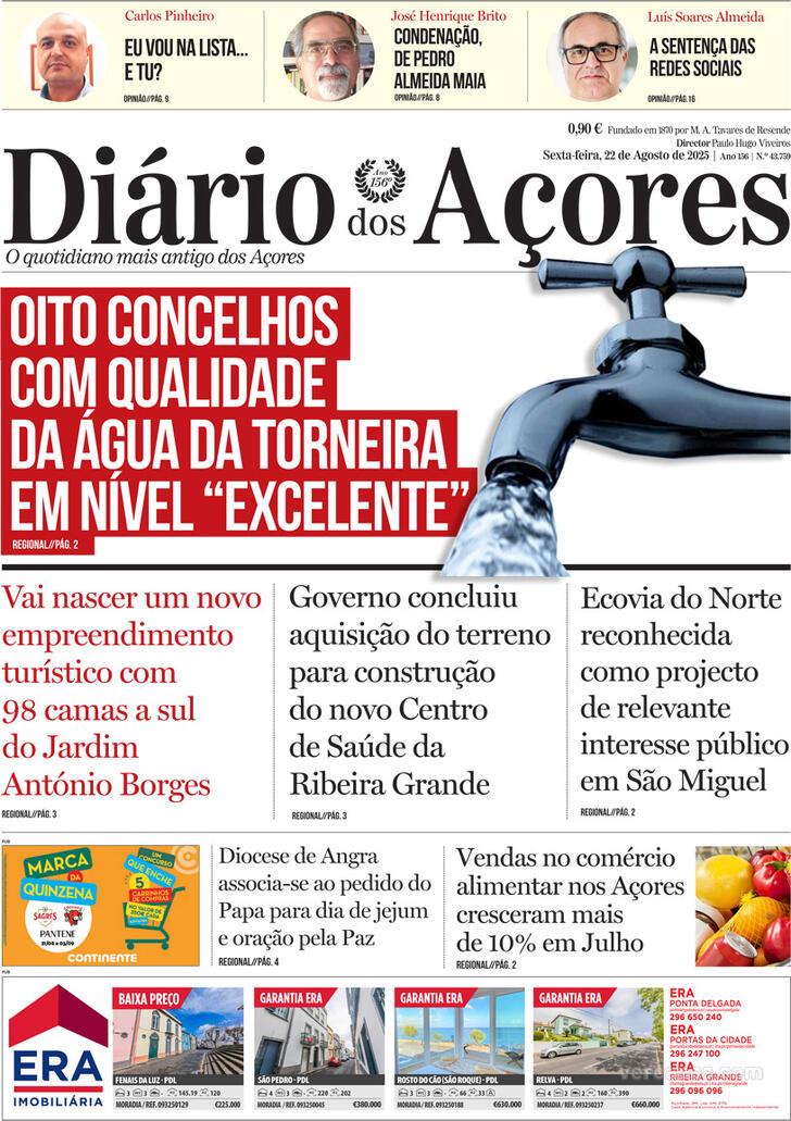Capa Dirio dos Aores - 2025-08-22