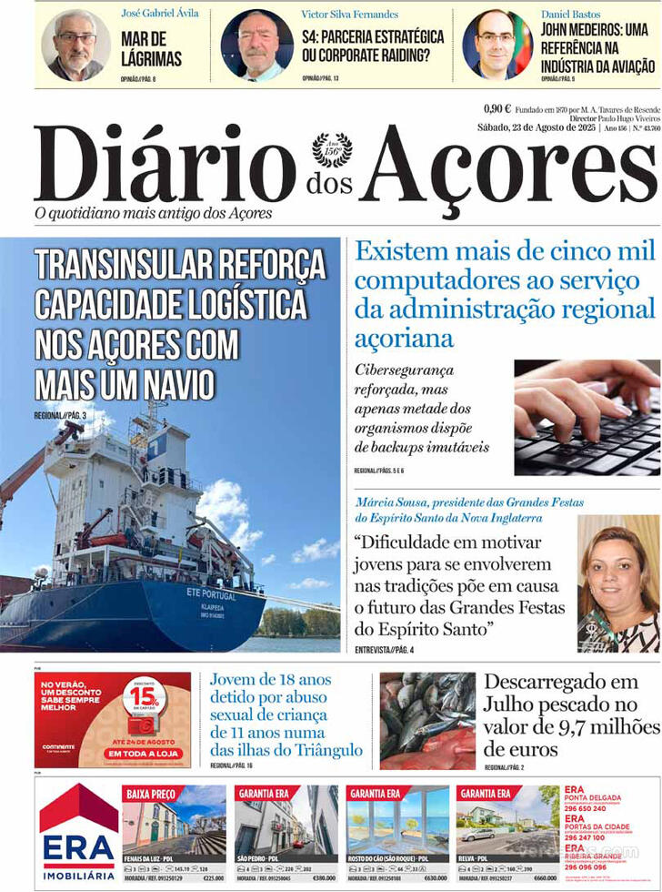 Capa Dirio dos Aores - 2025-08-23