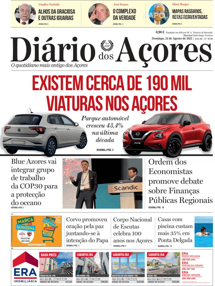 Capa Dirio dos Aores - 2025-08-24