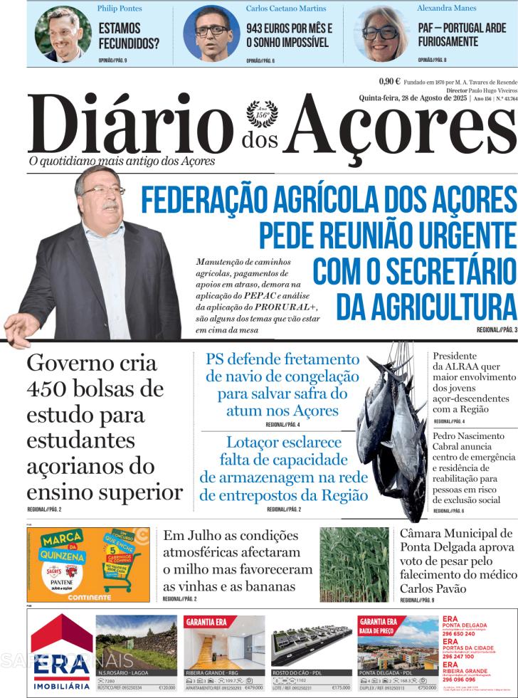 Capa Dirio dos Aores - 2025-08-28