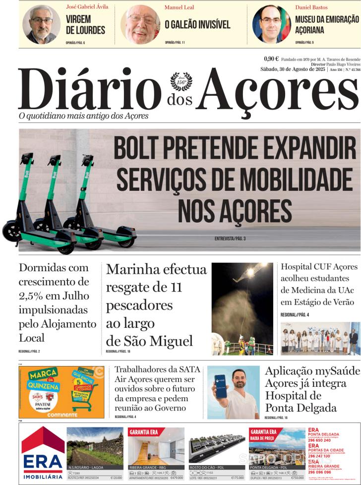 Capa Dirio dos Aores - 2025-08-30