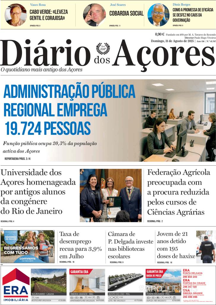 Capa Dirio dos Aores - 2025-08-31