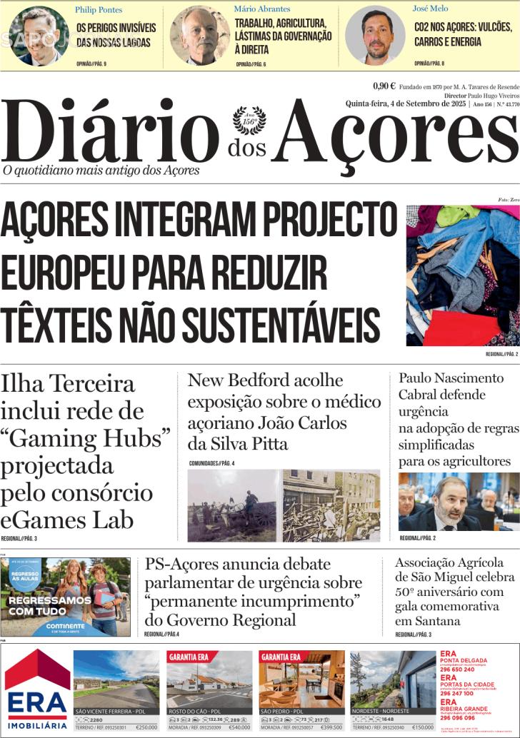Capa Dirio dos Aores - 2025-09-04