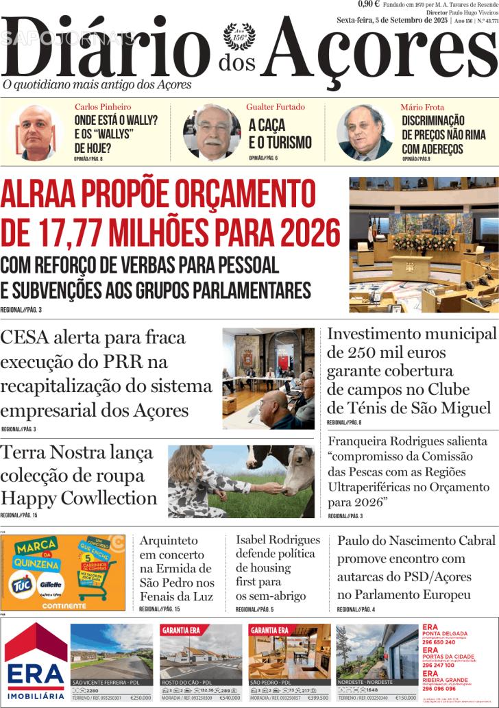 Capa Dirio dos Aores - 2025-09-05