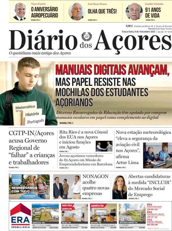 Capa Dirio dos Aores - 2025-09-09