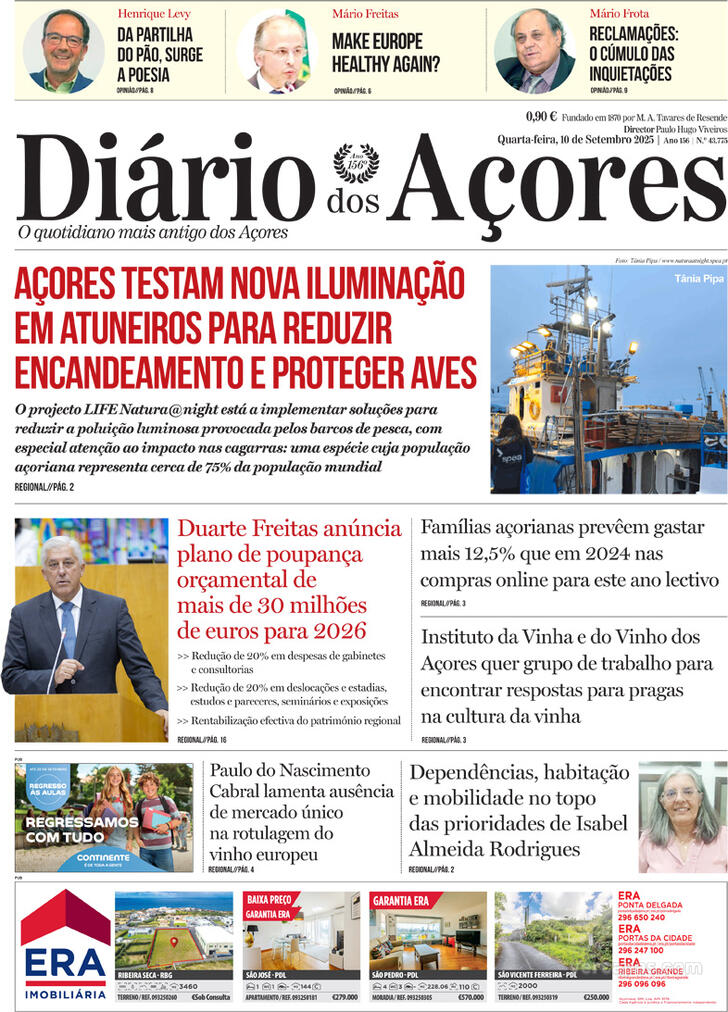Capa Dirio dos Aores - 2025-09-10