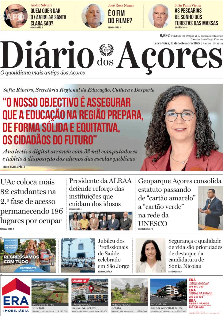 Capa Dirio dos Aores - 2025-09-16