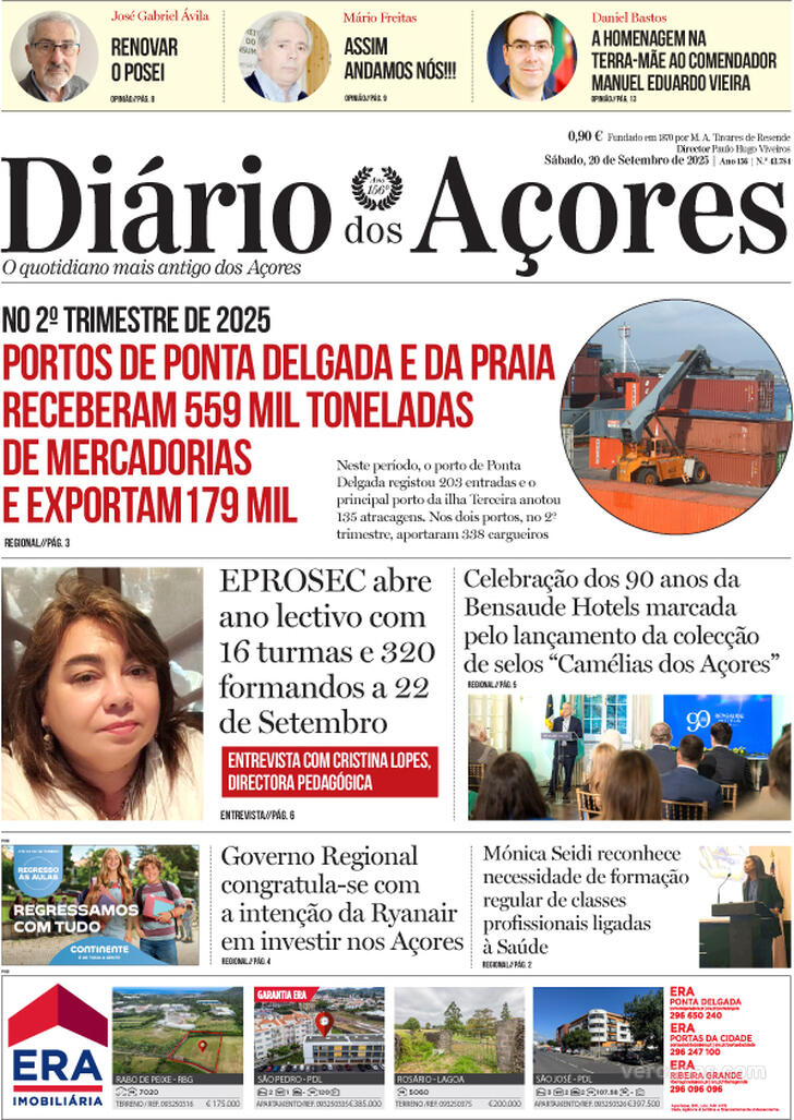 Capa Dirio dos Aores - 2025-09-20