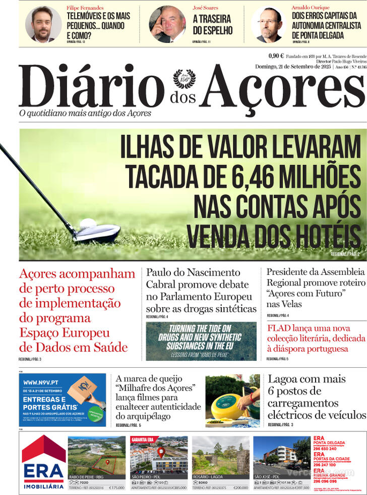 Capa Dirio dos Aores - 2025-09-21