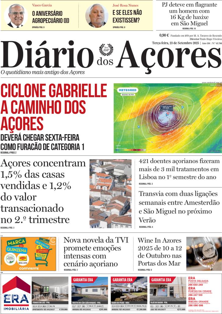 Capa Dirio dos Aores - 2025-09-23