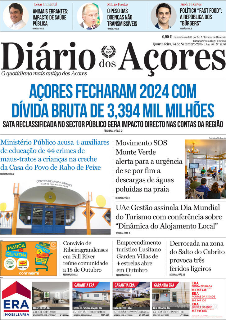 Capa Dirio dos Aores - 2025-09-24