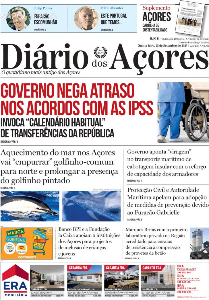 Capa Dirio dos Aores - 2025-09-25
