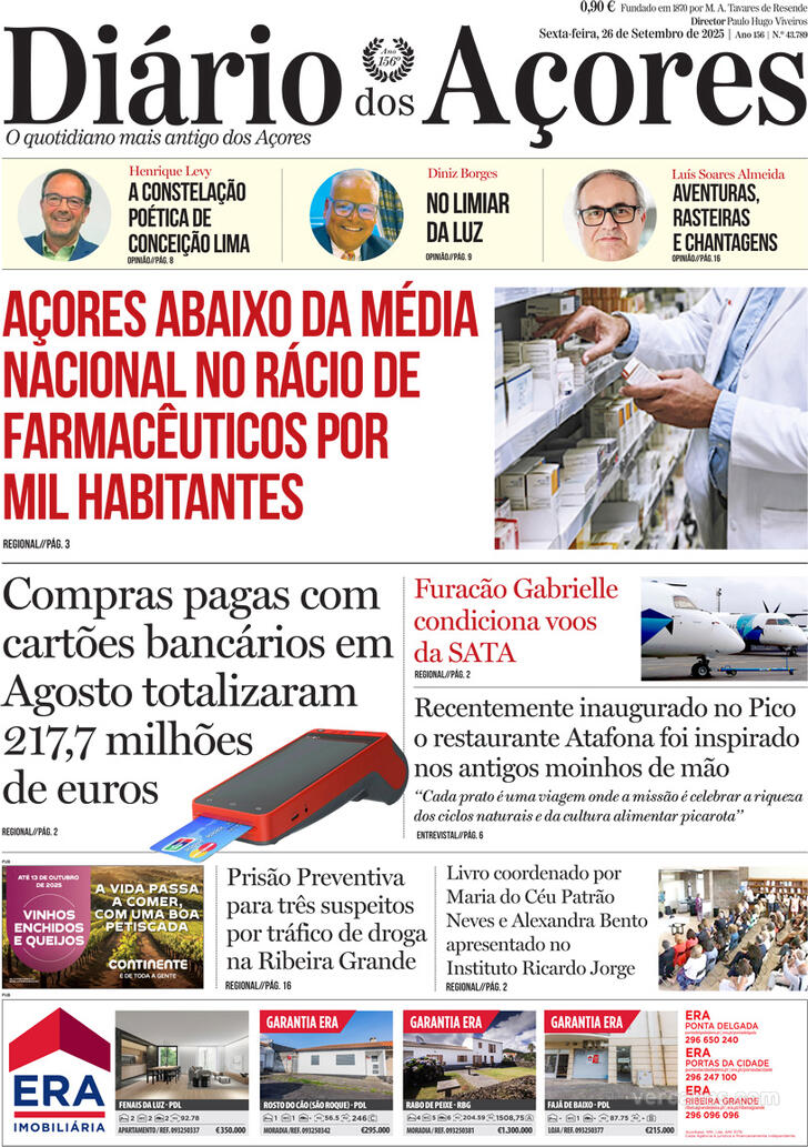 Capa Dirio dos Aores - 2025-09-26