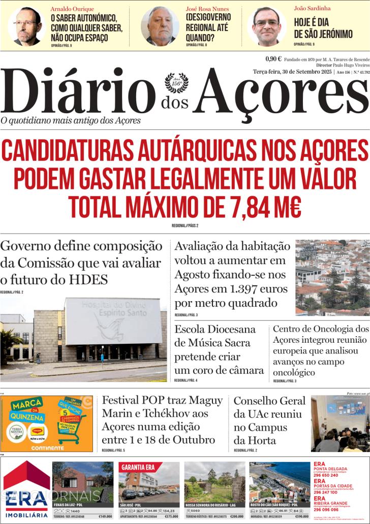Capa Di�rio dos A�ores - 2025-09-30