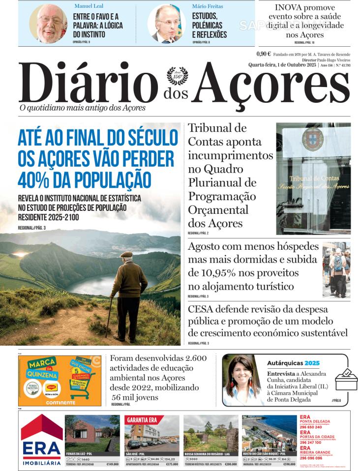 Capa Di�rio dos A�ores - 2025-10-01