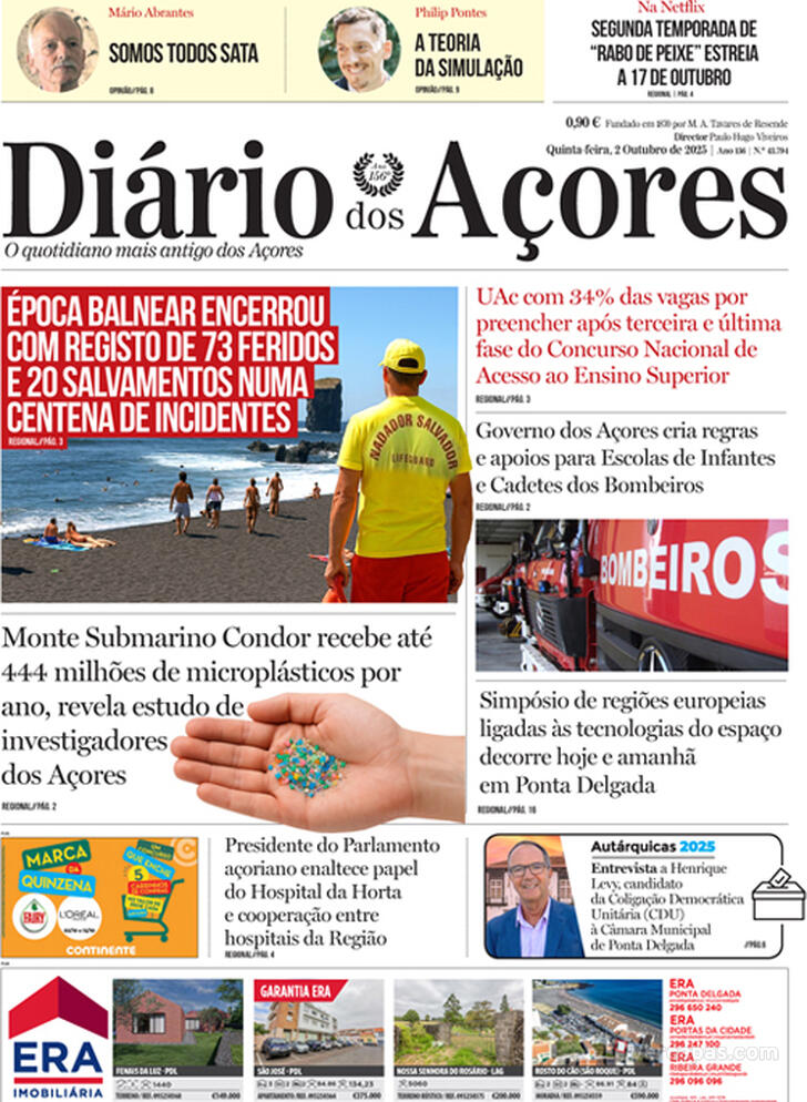 Capa Di�rio dos A�ores - 2025-10-02