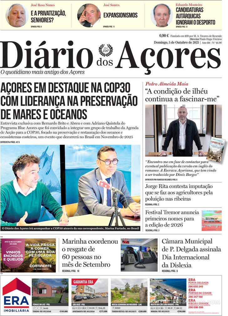 Capa Di�rio dos A�ores - 2025-10-05