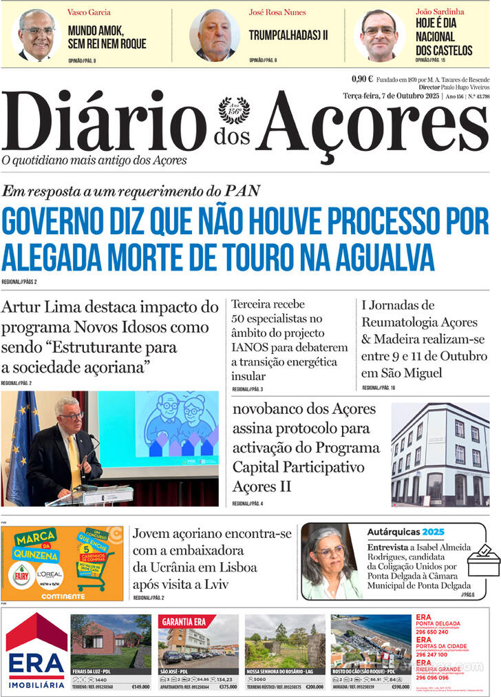 Capa Di�rio dos A�ores - 2025-10-07