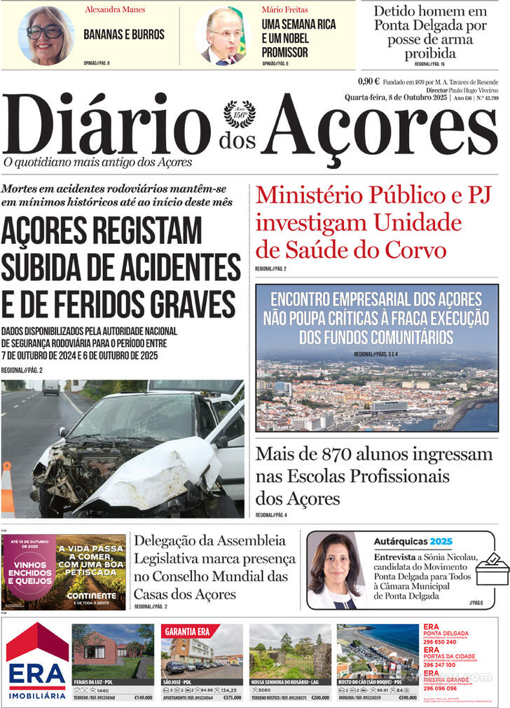 Capa Di�rio dos A�ores - 2025-10-08