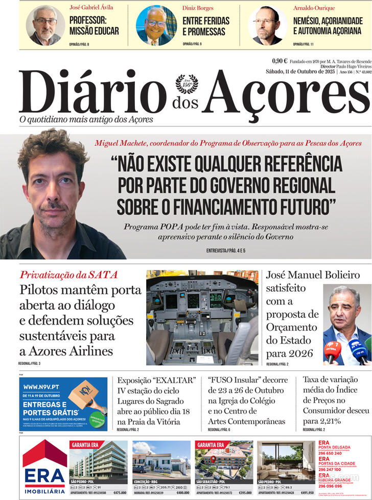Capa Di�rio dos A�ores - 2025-10-11