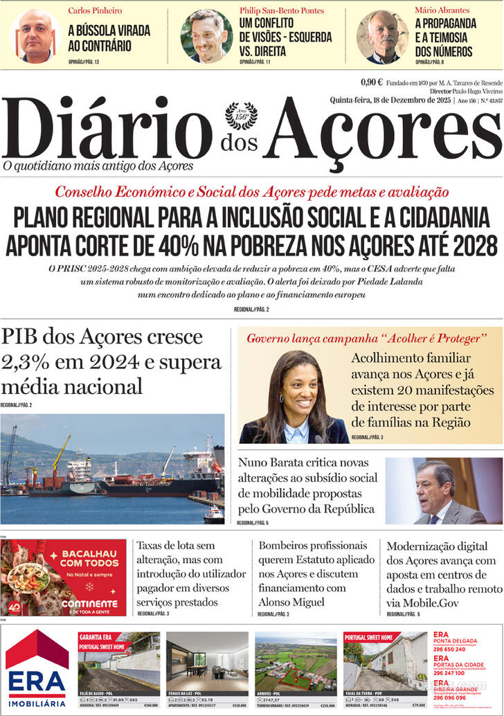 Capa Di�rio dos A�ores - 2025-12-18