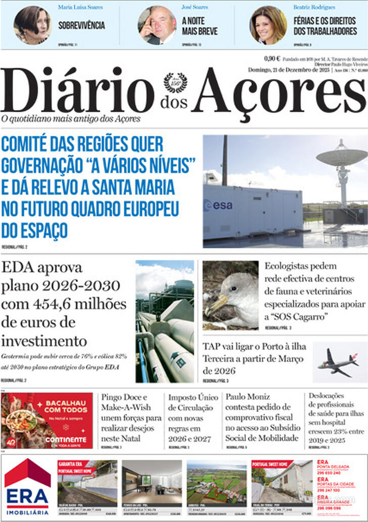 Capa Di�rio dos A�ores - 2025-12-21