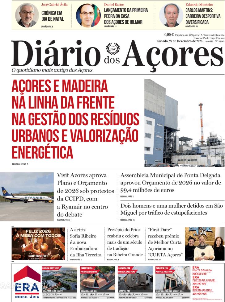 Capa Di�rio dos A�ores - 2025-12-27