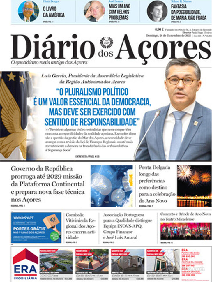 Capa Di�rio dos A�ores - 2025-12-28