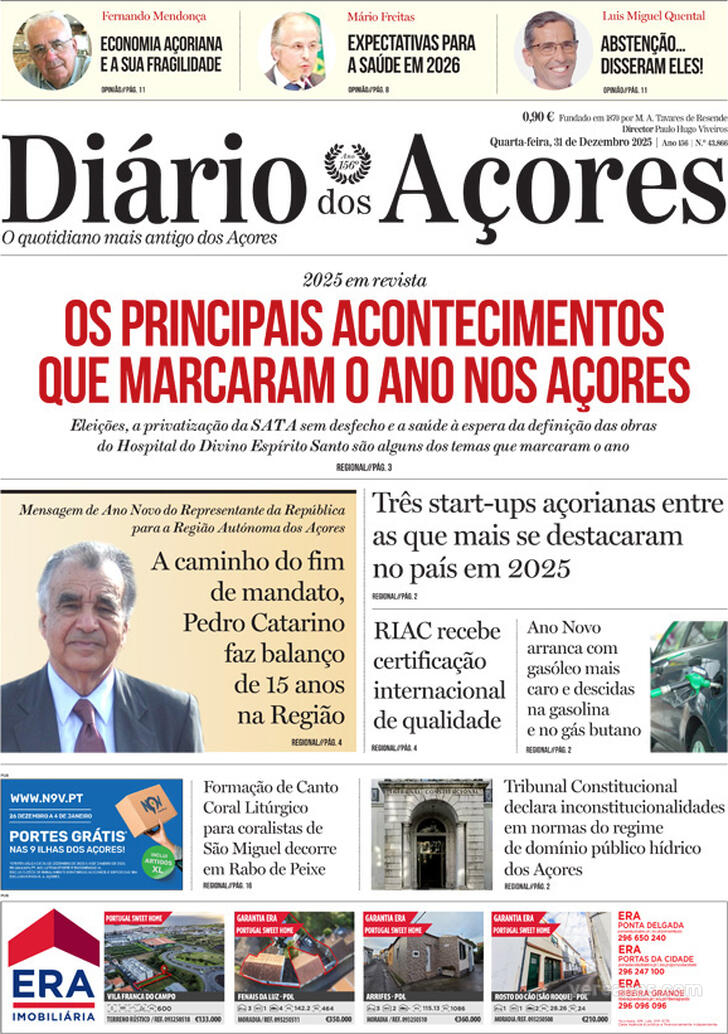Capa Di�rio dos A�ores - 2025-12-31