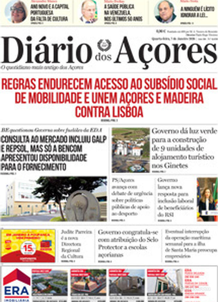 Capa Di�rio dos A�ores - 2026-01-07