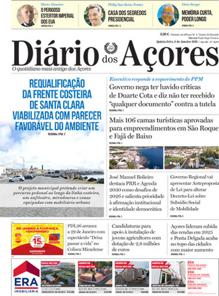 Capa Di�rio dos A�ores - 2026-01-08
