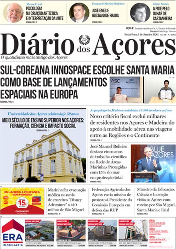 Capa Di�rio dos A�ores - 2026-01-09