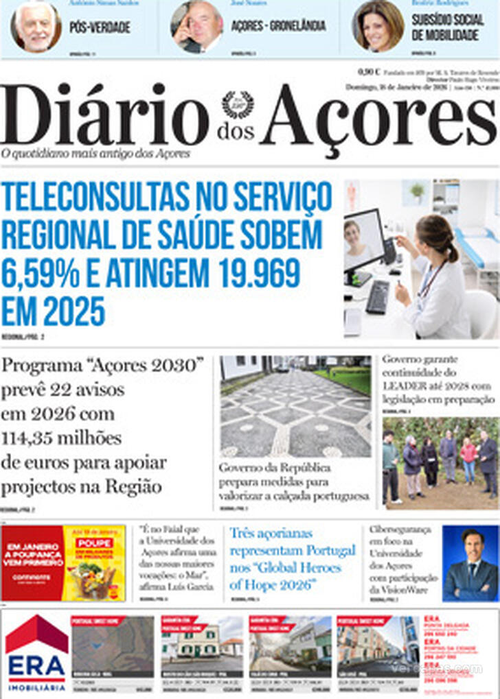 Capa Di�rio dos A�ores - 2026-01-18