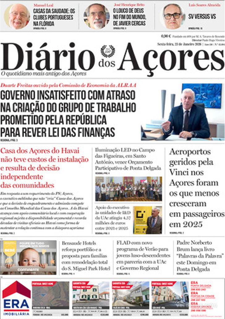 Capa Di�rio dos A�ores - 2026-01-23