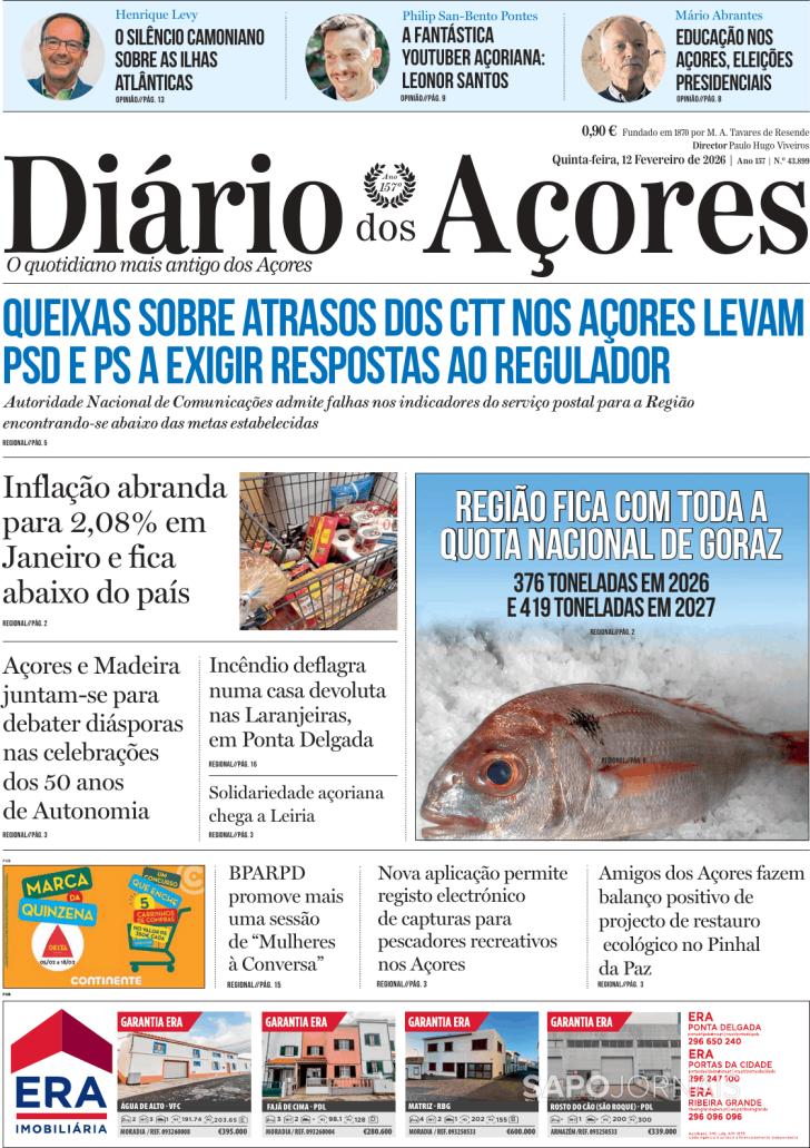 Capa Di�rio dos A�ores - 2026-02-12