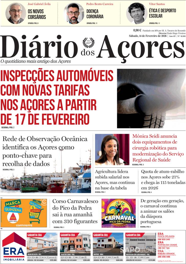 Capa Di�rio dos A�ores - 2026-02-14