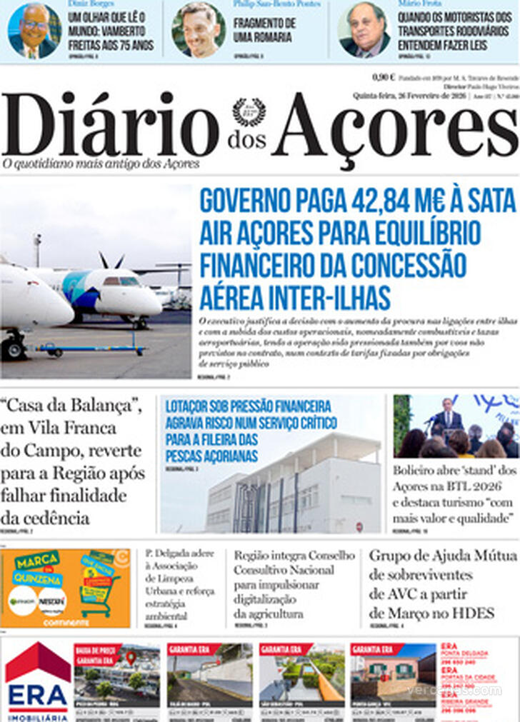 Capa Di�rio dos A�ores - 2026-02-26