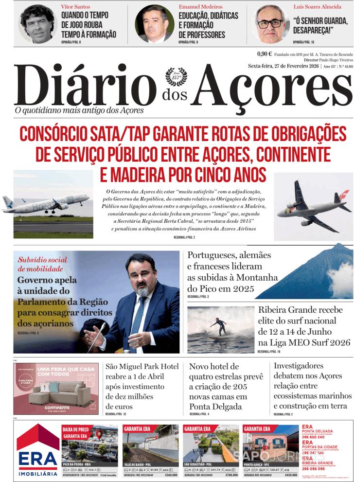 Capa Di�rio dos A�ores - 2026-02-27