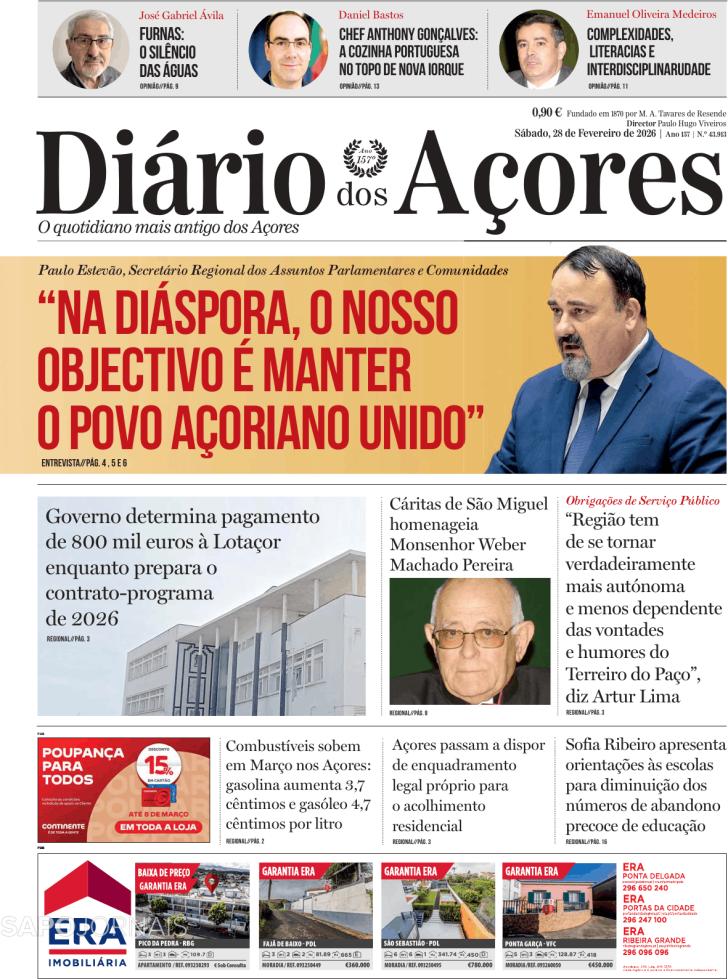 Capa Di�rio dos A�ores - 2026-02-28
