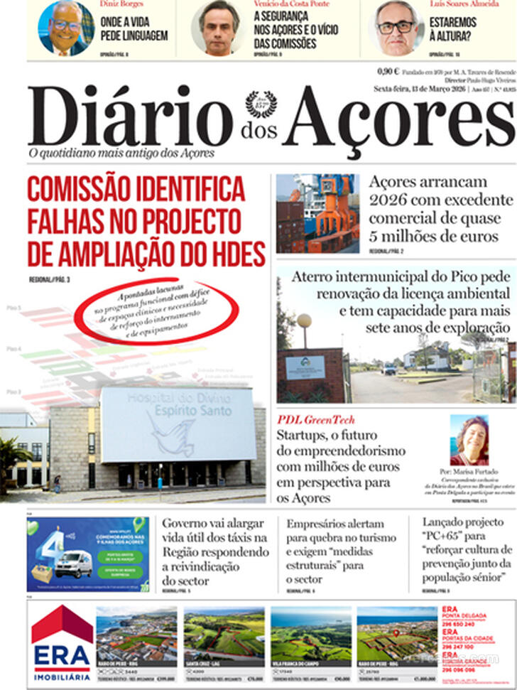 Capa Di�rio dos A�ores - 2026-03-13