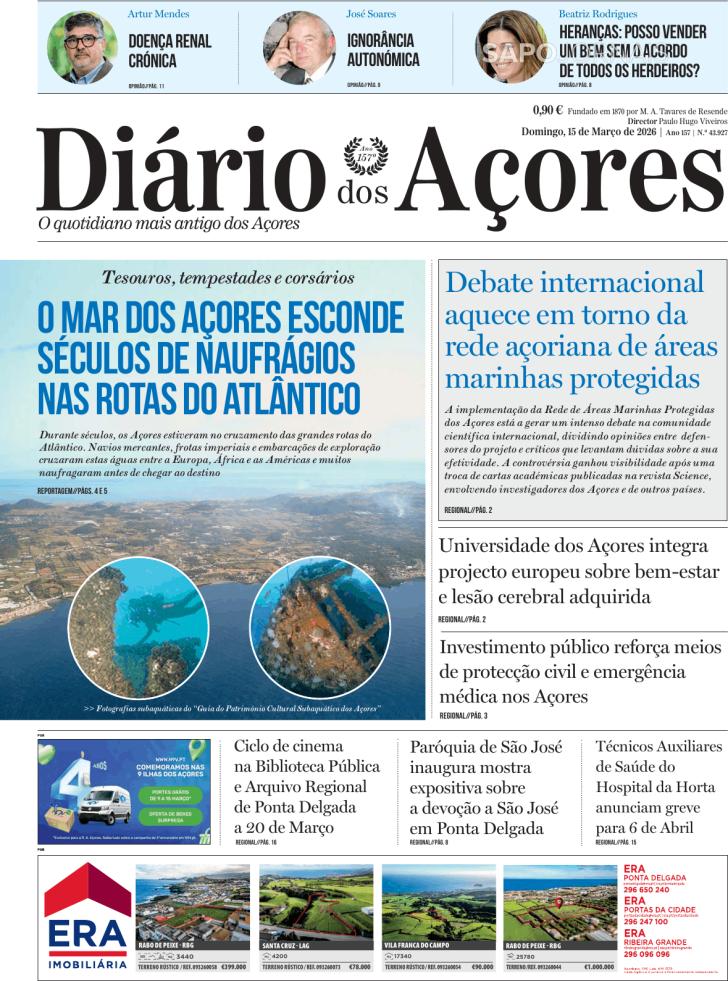 Capa Di�rio dos A�ores - 2026-03-15