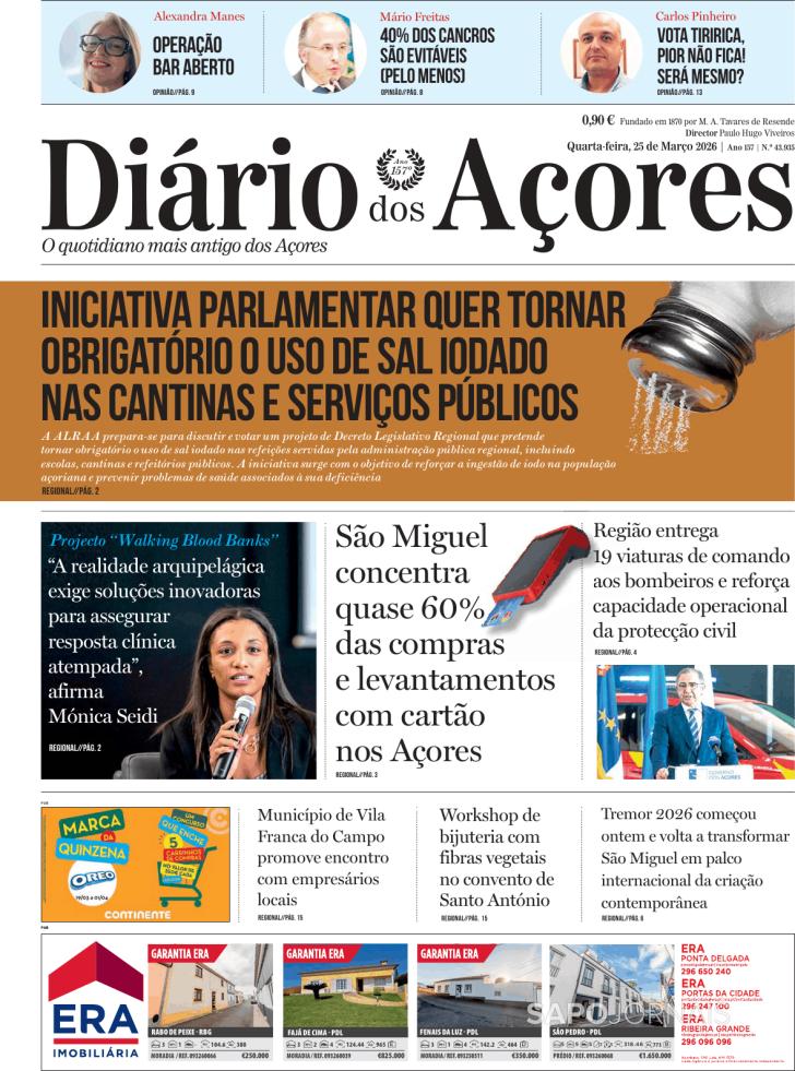 Capa Di�rio dos A�ores - 2026-03-25