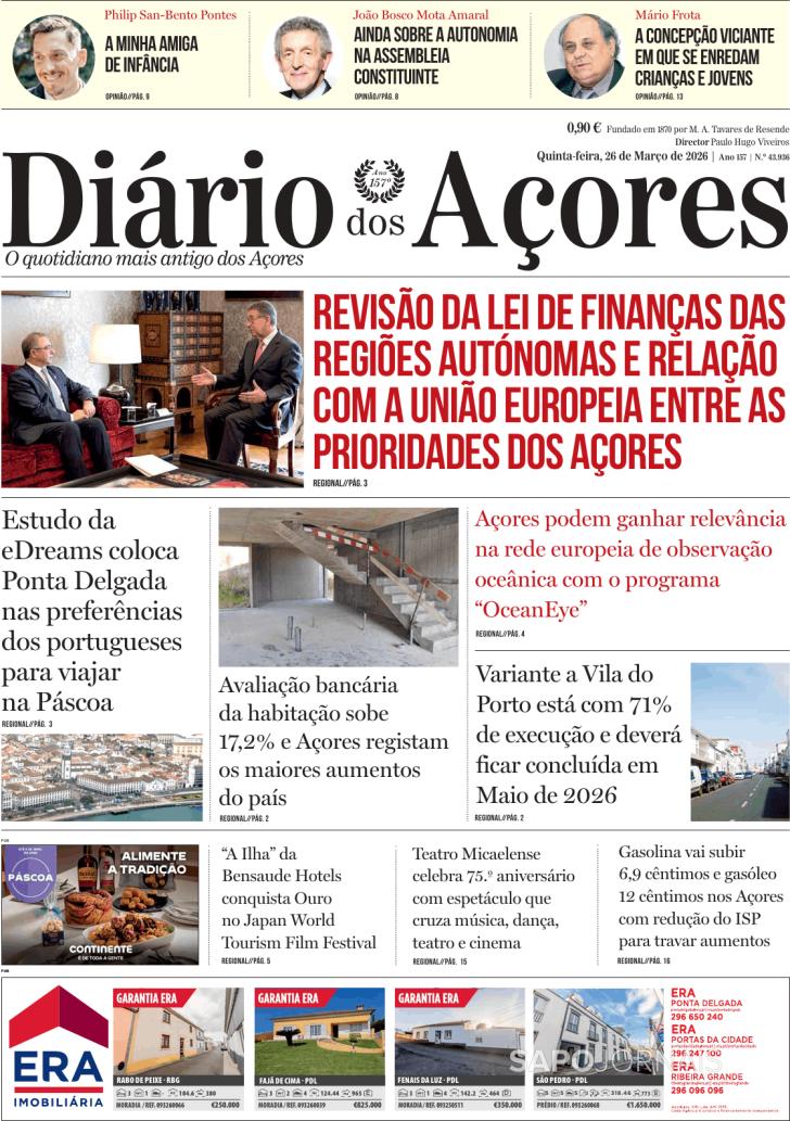 Capa Di�rio dos A�ores - 2026-03-26