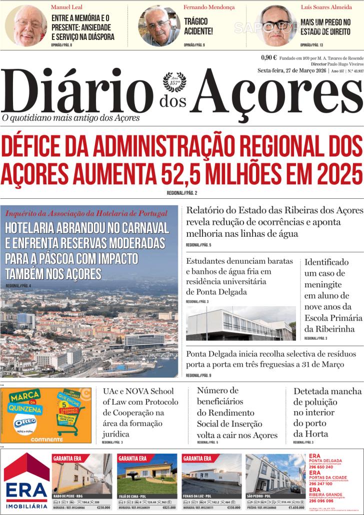 Capa Di�rio dos A�ores - 2026-03-27
