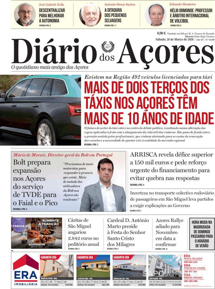 Capa Di�rio dos A�ores - 2026-03-28