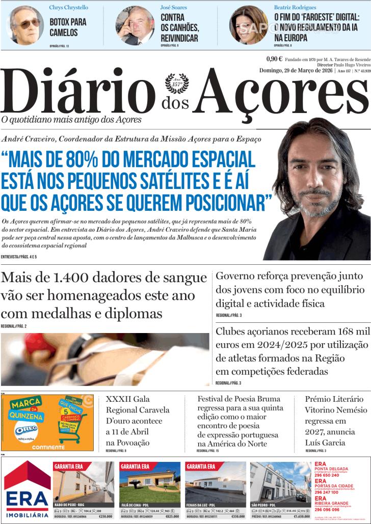 Capa Di�rio dos A�ores - 2026-03-29