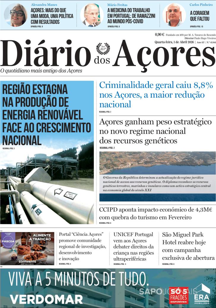 Capa Di�rio dos A�ores - 2026-04-01