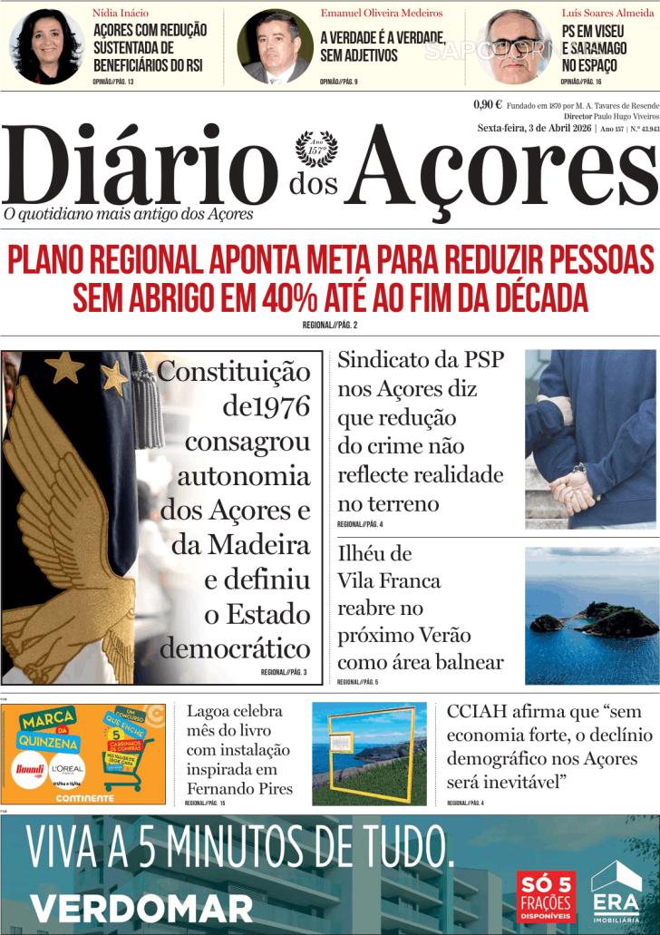 Capa Di�rio dos A�ores - 2026-04-03