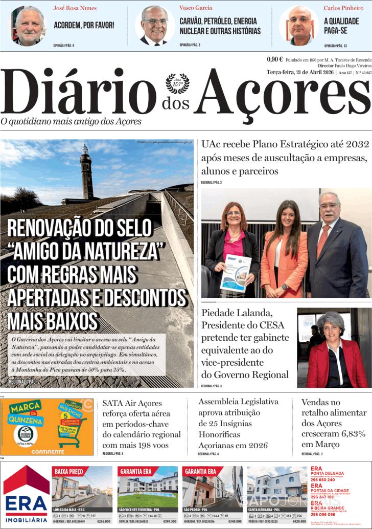 Capa Di�rio dos A�ores - 2026-04-21