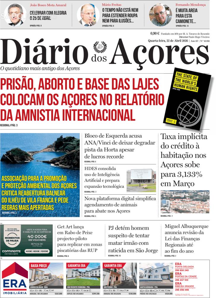 Capa Di�rio dos A�ores - 2026-04-22